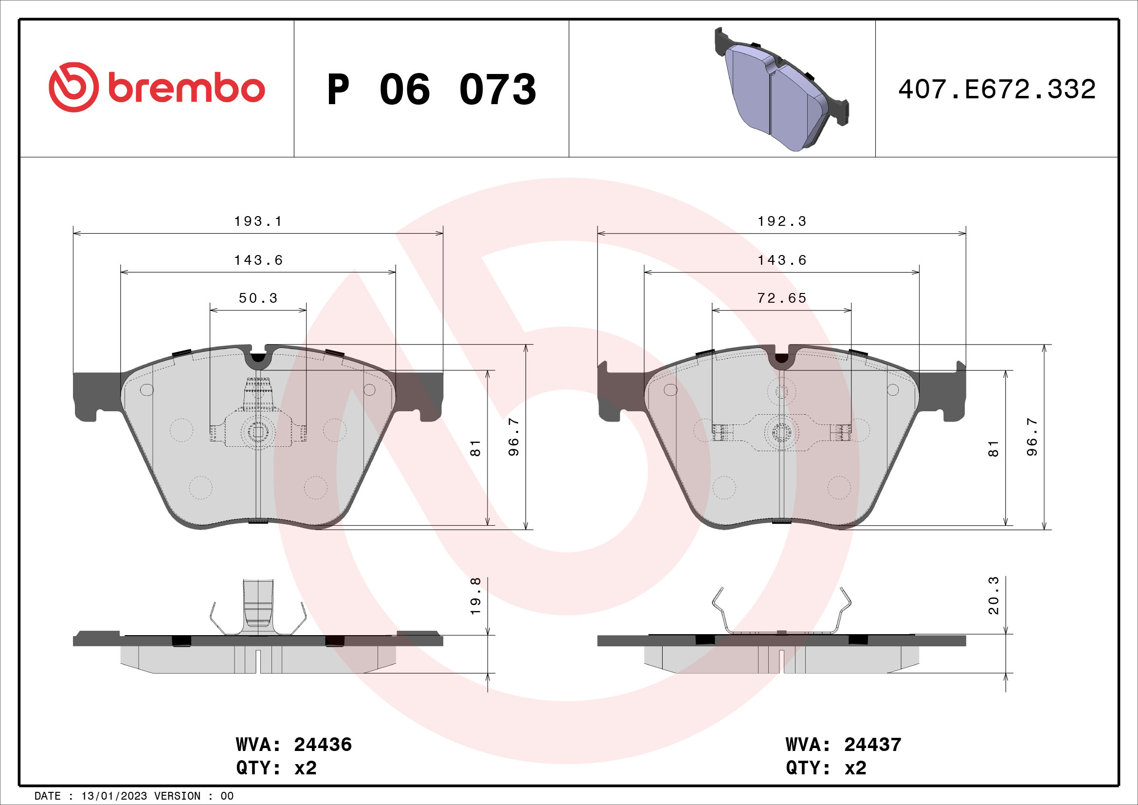 A.B.S. P 06 073 BREMBO Bremsbelagsatz, Scheibenbremse